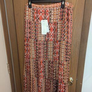 NWT Jones New York Pleated Tiered Flowy Maxi Elastic Waist Apricot-L